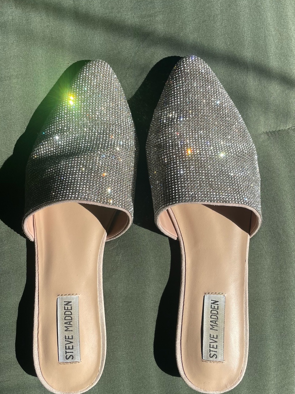 Steve Madden Silver Crystal Embellished Slip-On Flats/Mules